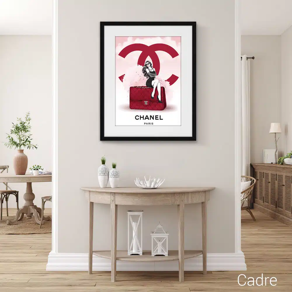 tableau cadre photo illustration sac Chanel rouge
