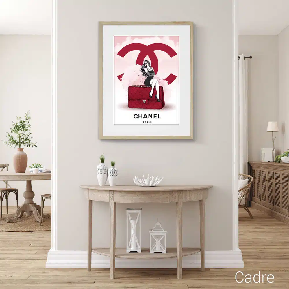 tableau cadre photo illustration sac Chanel rouge