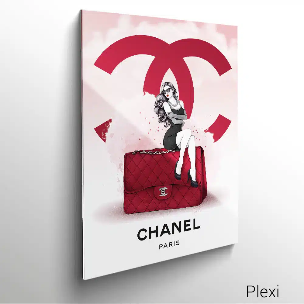 tableau photo illustration sac Chanel rouge sur plexi