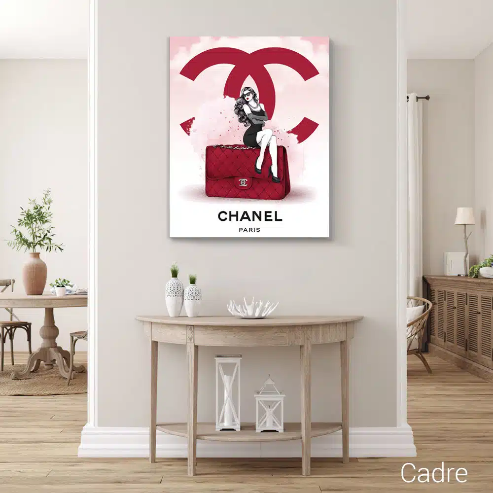 tableau photo illustration sac Chanel rouge sur toile