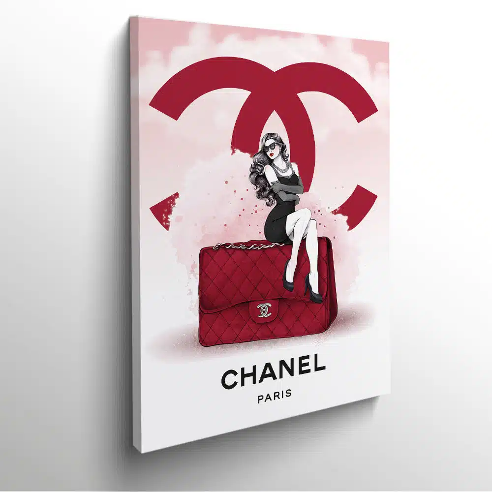 tableau photo illustration sac Chanel rouge sur toile
