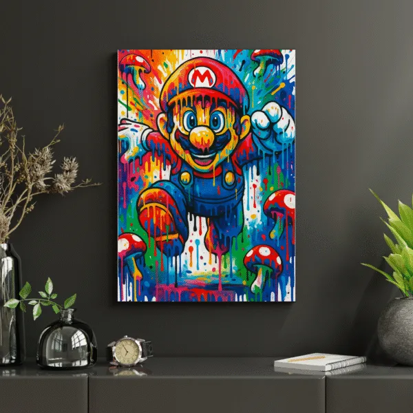 Tableau Super Mario street art multicolore en toile canvas – décoration murale moderne et geek