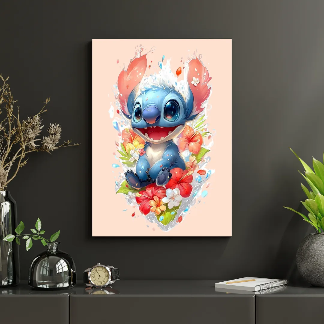 Tableau Stitch – Aloha Spirit – Toile murale tropicale et colorée